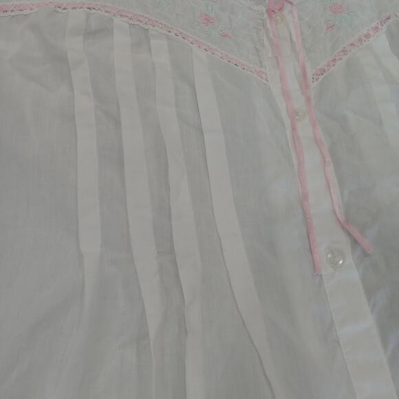VTG Moon Dance Embroidered Nightgown LARGE Sleeveless Cottagecore Ruffle Pintuck - Picture 8 of 15